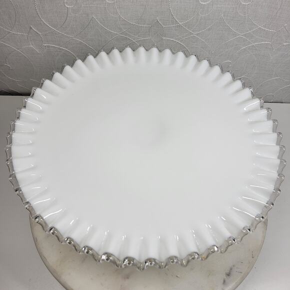 Vtg Fenton Silver Crest Milk Glass Cake Stand 12.75” Ruffled Edge Pedestal Plate - Picture 10 of 16